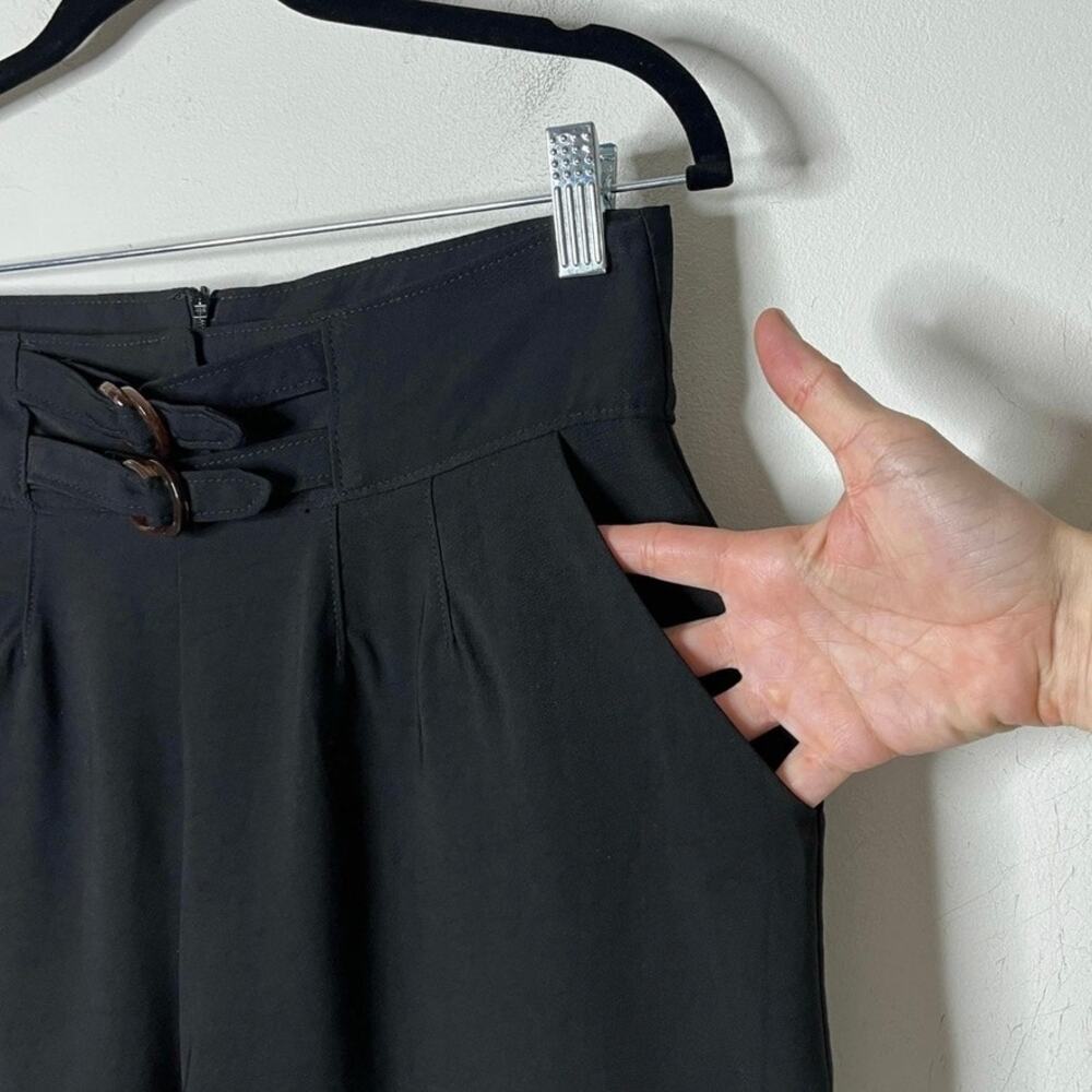 Bishop + Young Women's Kimberly High Waisted Shorts M Black Pleated Belted Rayon - Picture 3 of 8